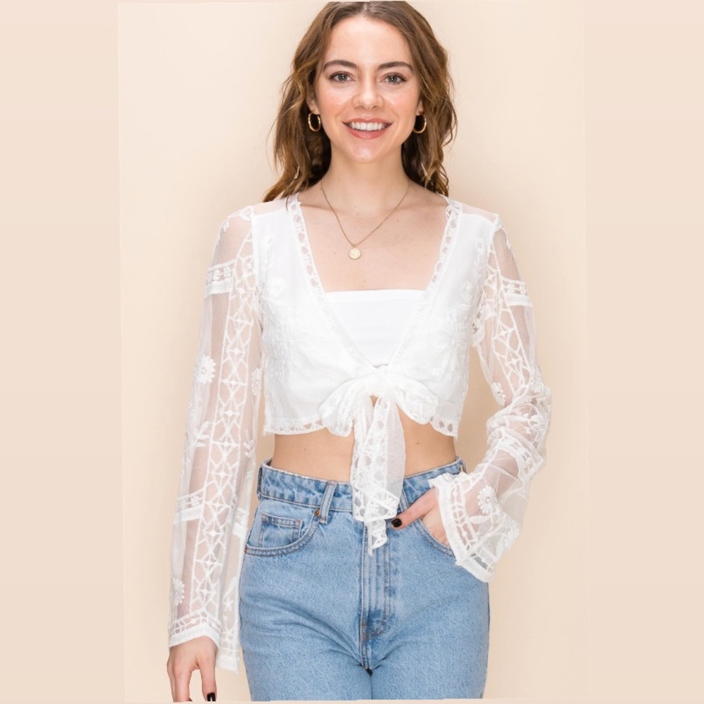White tie front lace top